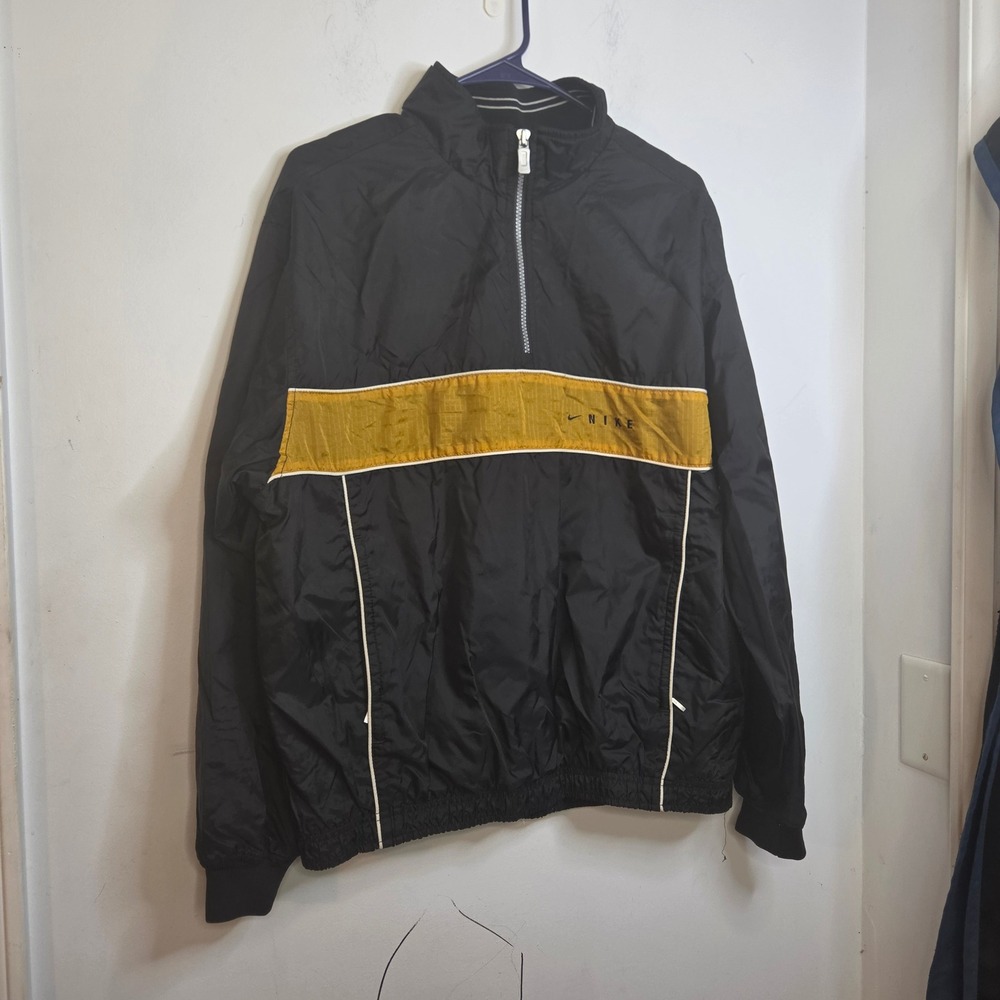 Vintage Nike Windbreaker Mens Medium Black Yellow Half Zip Nylon Jacket F8 SDN‎